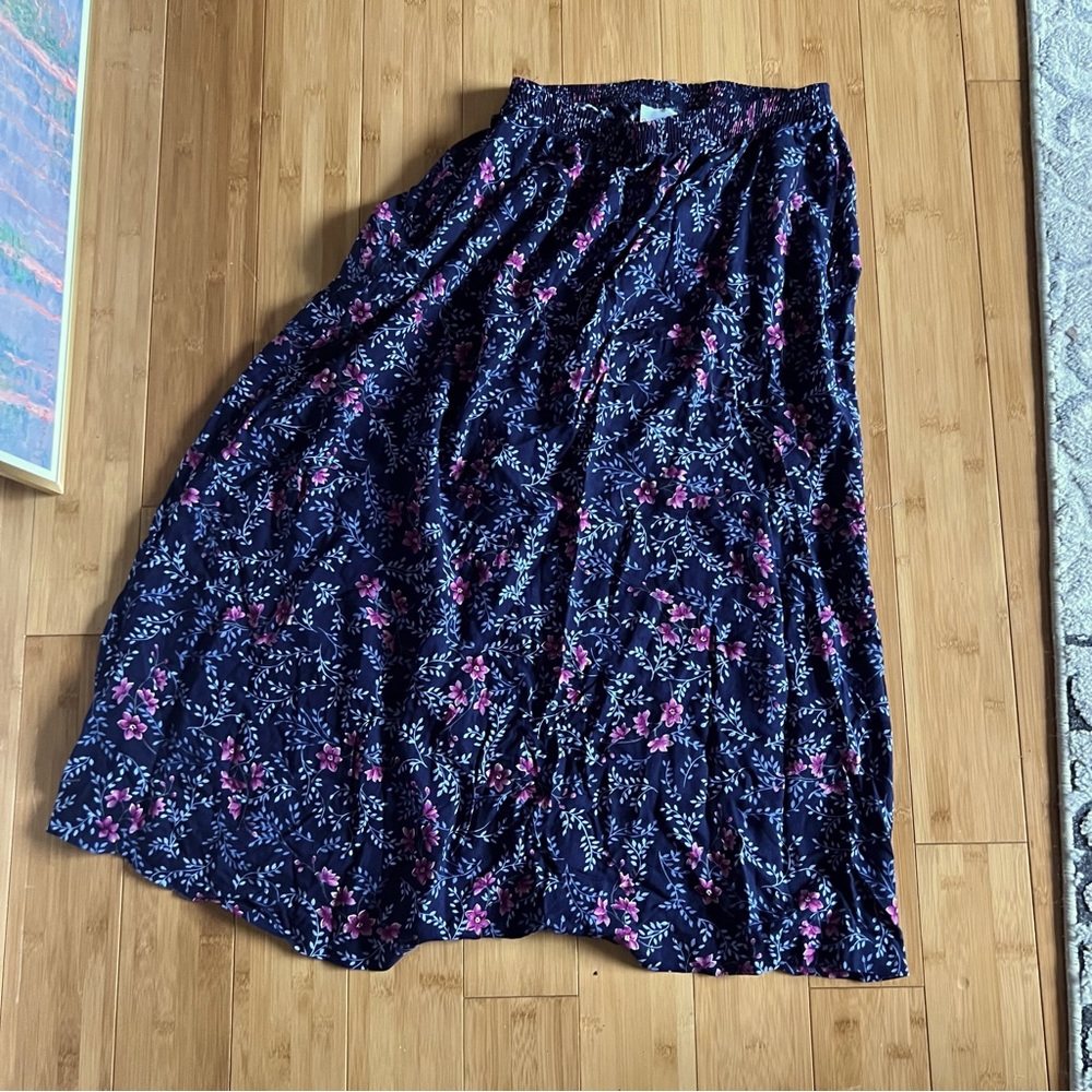 Blue and Purple Floral Print Maxi Skirt